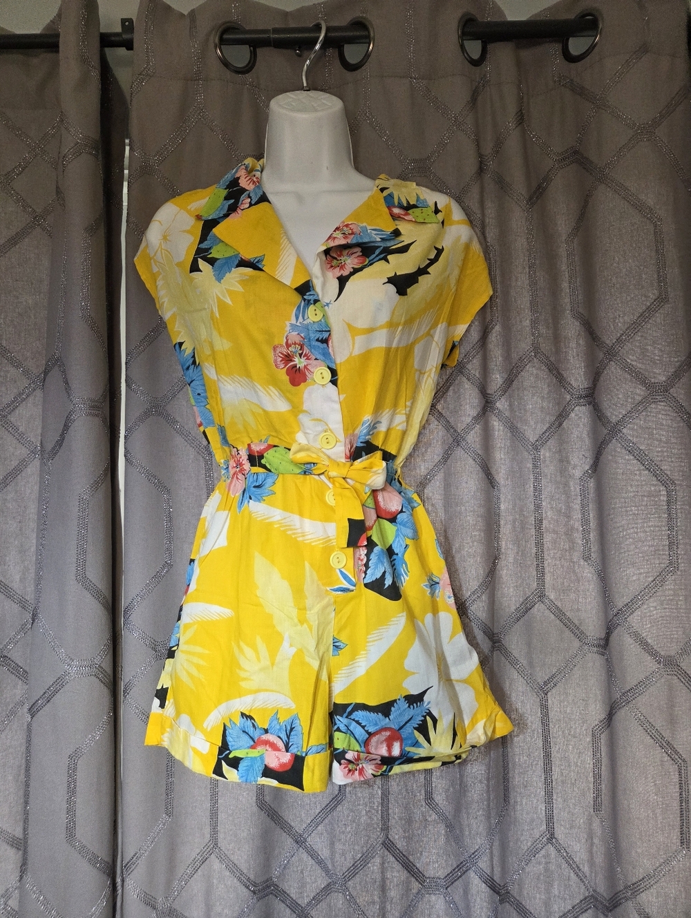 Vintage 80s Yellow Floral Romper Playset S